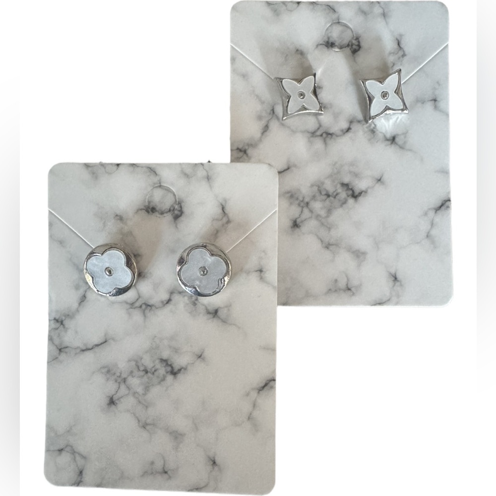 2-Pack Silver-Tone Faux Pearl Monogram-Style Stud Earring Set